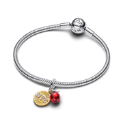 Apple & Engravable Round Tag Double Dangle Charm