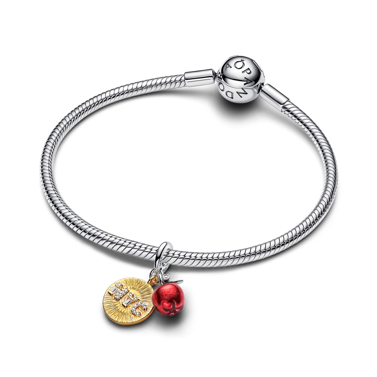 Apple & Engravable Round Tag Double Dangle Charm
