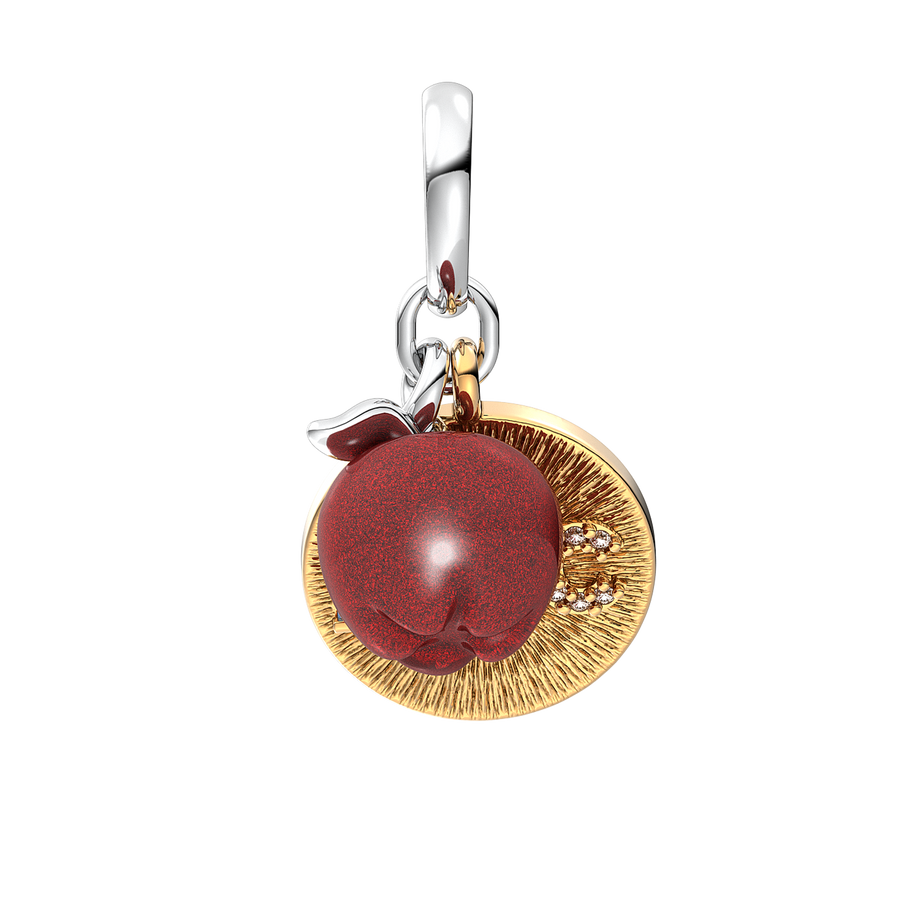 Apple & Engravable Round Tag Double Dangle Charm