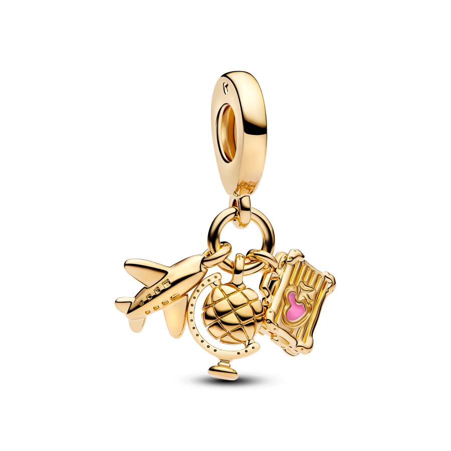 Airplane, Globe & Suitcase Triple Dangle Charm