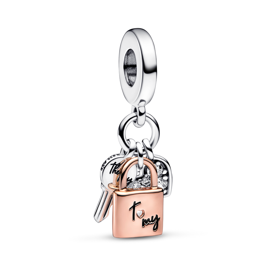 Two-tone Key, Padlock & Heart Triple Dangle Charm