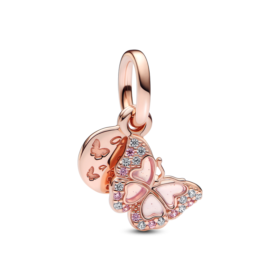Pink Butterfly & Quote Double Dangle Charm