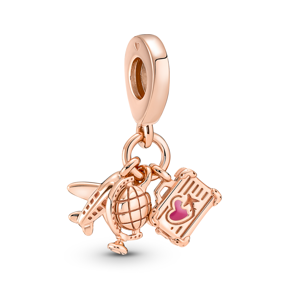 Airplane, Globe & Suitcase Triple Dangle Charm