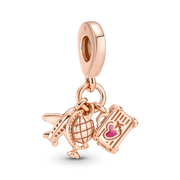 Airplane, Globe & Suitcase Triple Dangle Charm