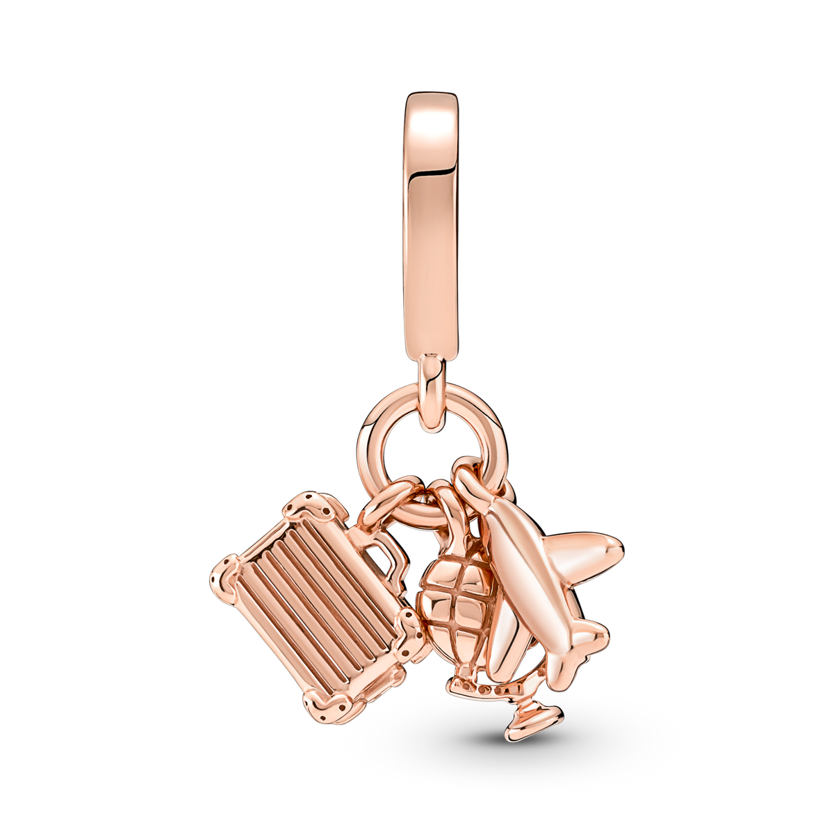 Airplane, Globe & Suitcase Triple Dangle Charm
