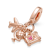 Airplane, Globe & Suitcase Triple Dangle Charm