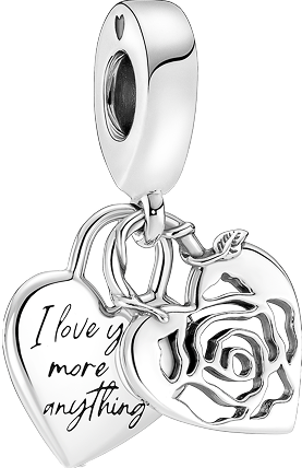 Rose Heart Padlock Dangle Charm