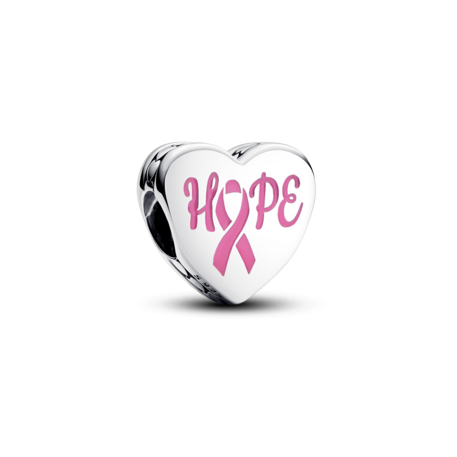 Hope heart sterling silver charm with pink enamel