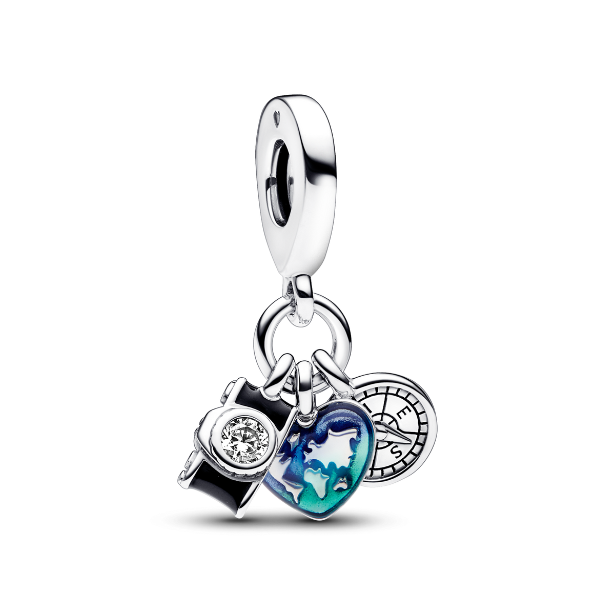 Camera, Heart & Compass Triple Dangle Charm
