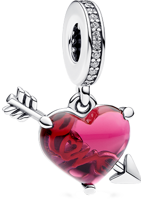 Red Heart & Arrow Murano Glass Dangle Charm