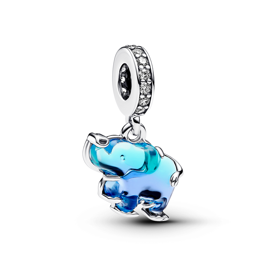 Blue Murano Glass Elephant Dangle Charm