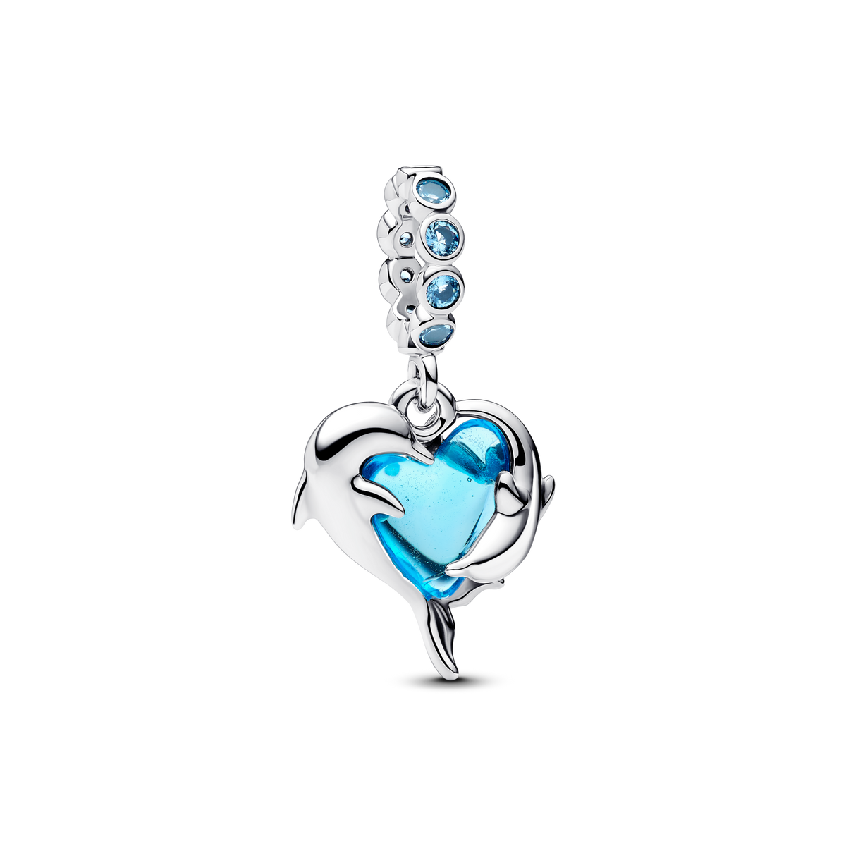 Blue Murano Glass Dolphins Dangle Charm