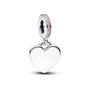Engravable Heart Pink Stone Dangle Charm