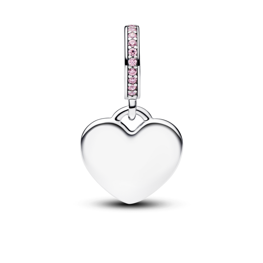 Engravable Heart Pink Stone Dangle Charm