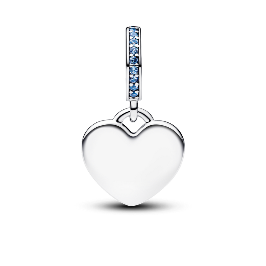 Engravable Heart Blue Stone Dangle Charm
