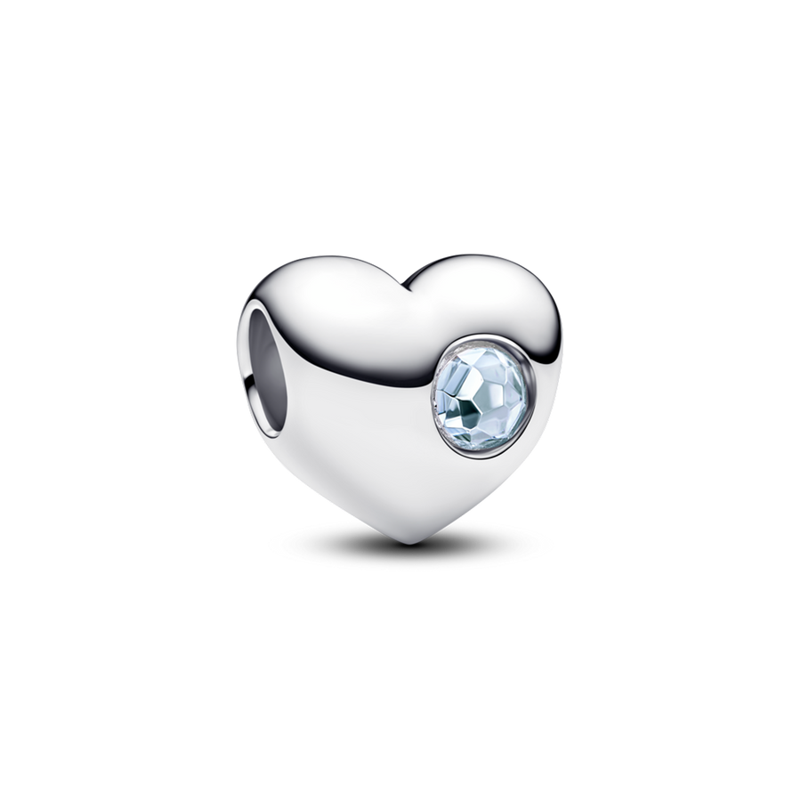 March Engravable Sea Aqua Blue Stone Heart Charm