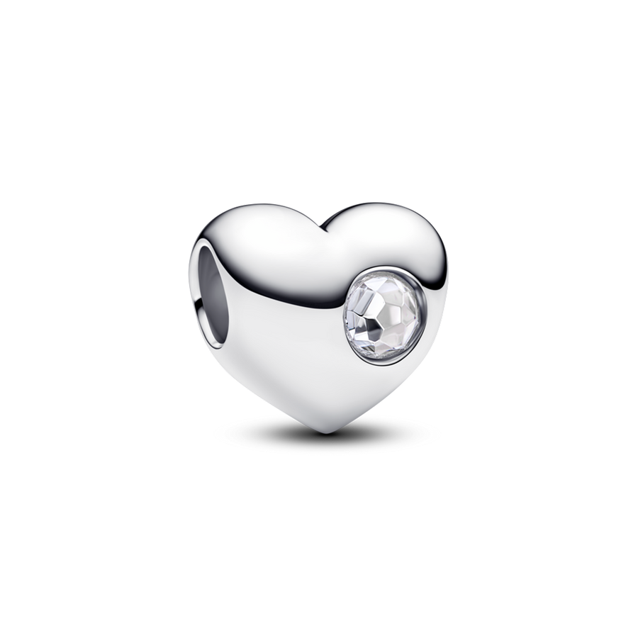 April Engravable Clear Stone Heart Charm