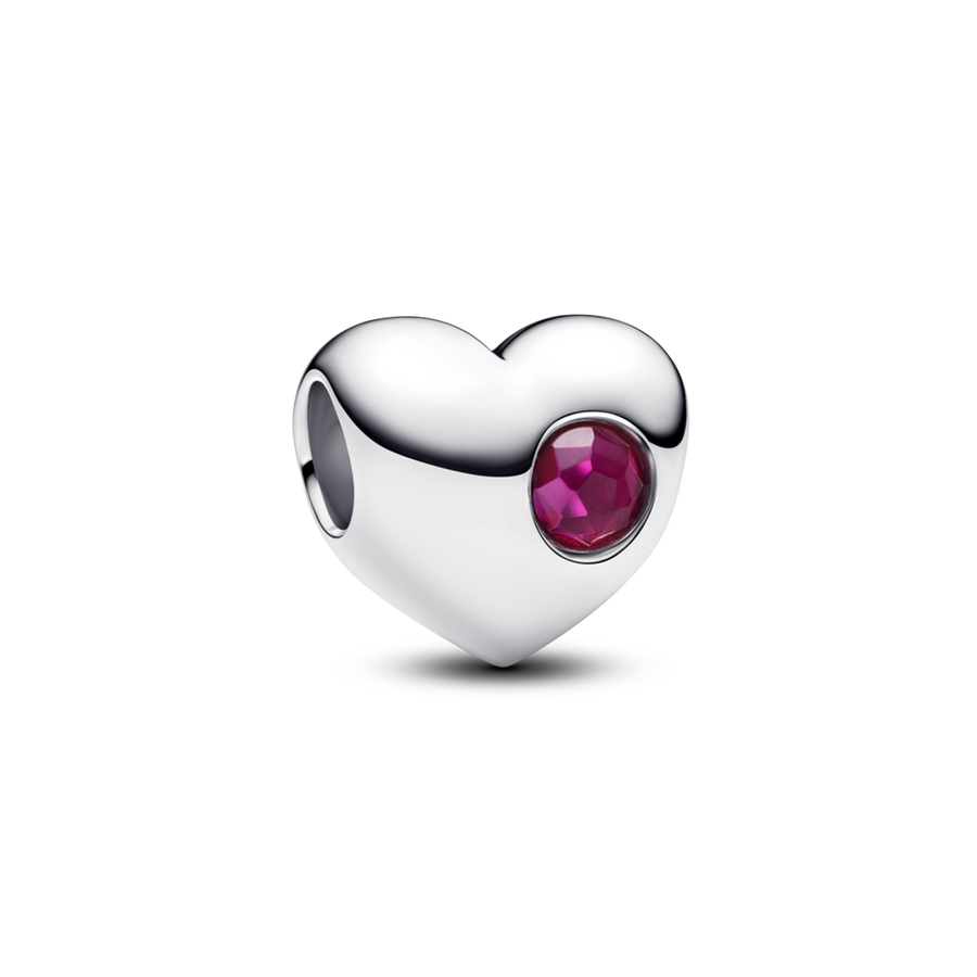 July Engravable True Red Stone Heart Charm