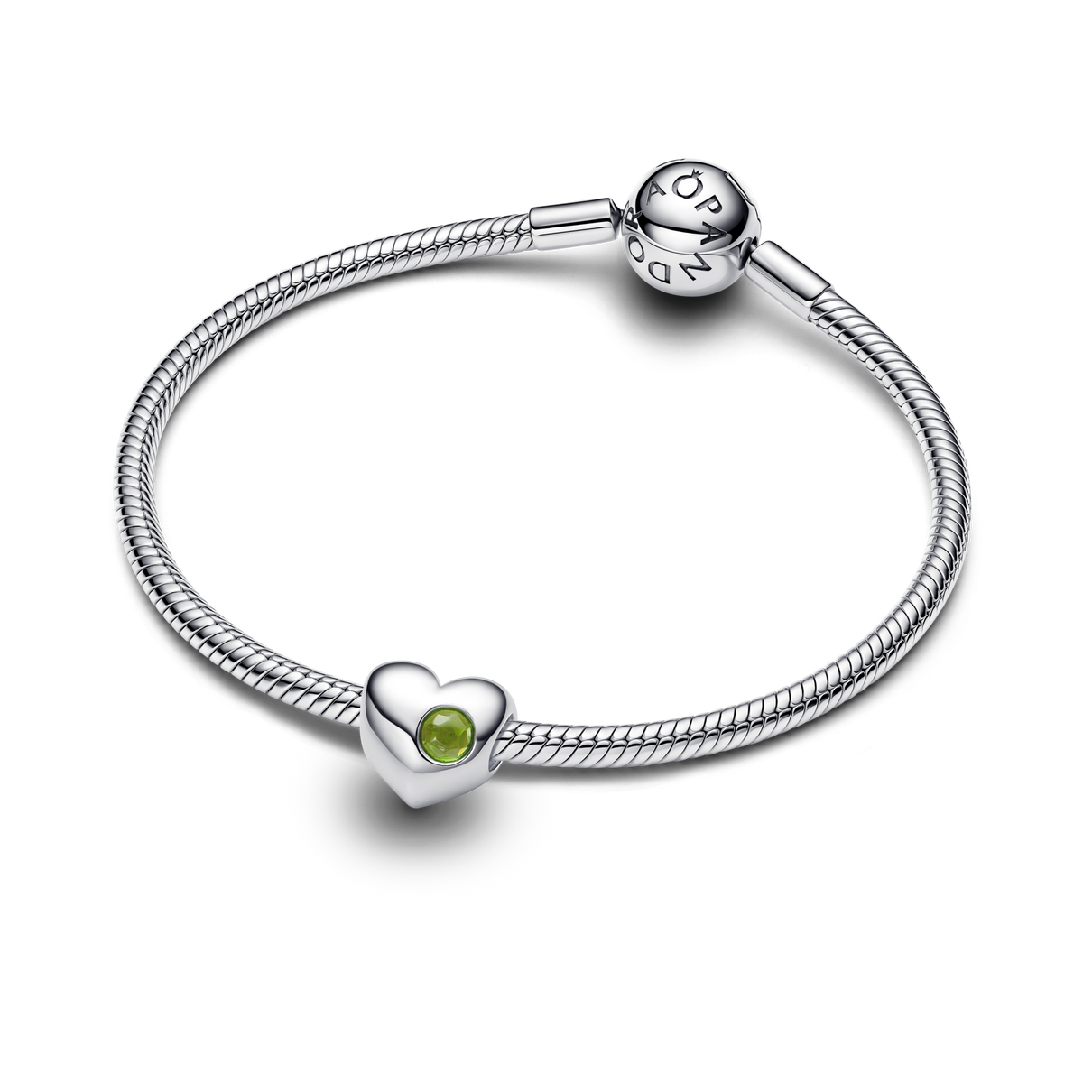 August Engravable Spring Green Stone Heart Charm