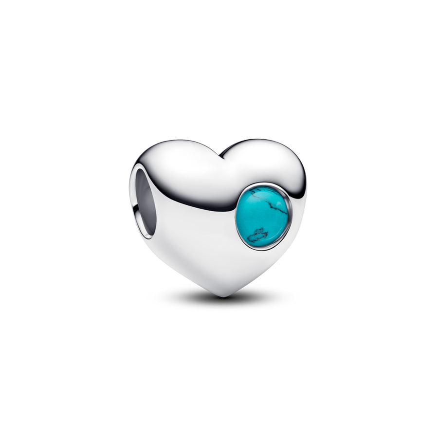 December Engravable Turquoise Blue Stone Heart Charm