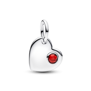 January Engravable Heart Red Stone Dangle Charm