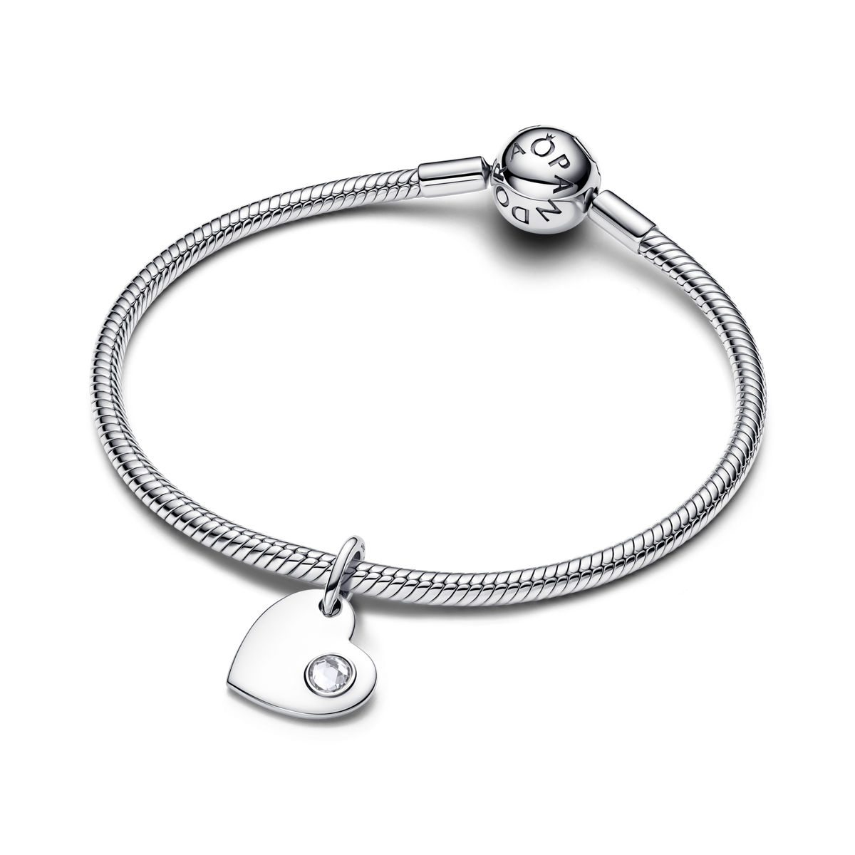 April Engravable Heart Clear Stone Dangle Charm