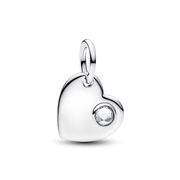 April Engravable Heart Clear Stone Dangle Charm
