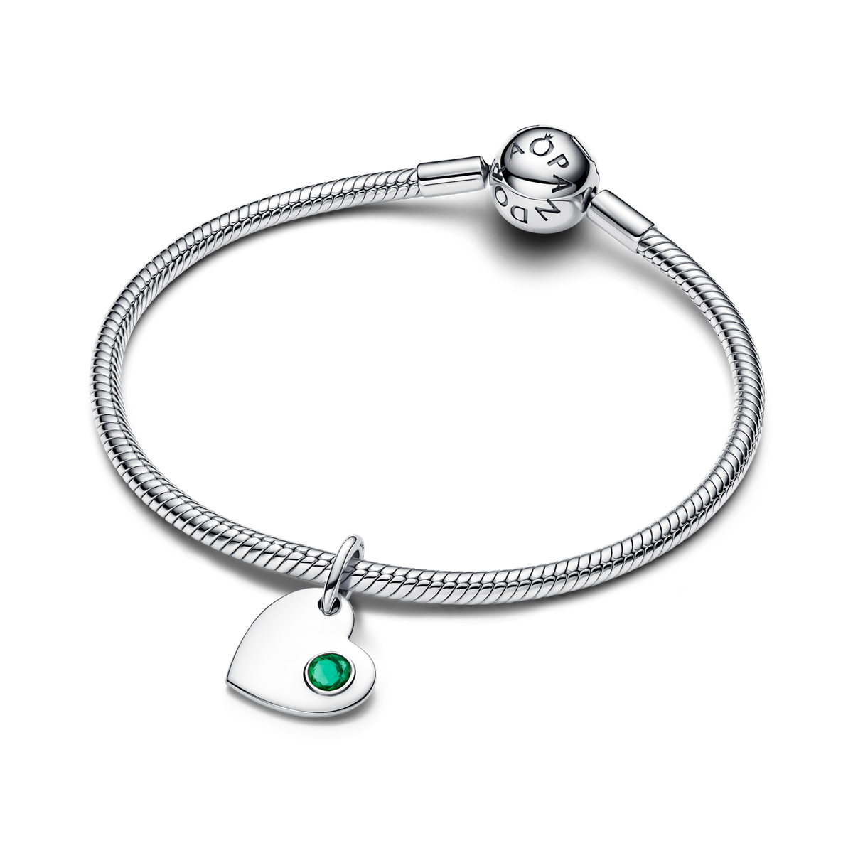 May Engravable Heart Green Stone Dangle Charm