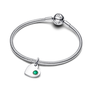 May Engravable Heart Green Stone Dangle Charm
