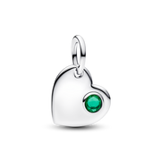 May Engravable Heart Green Stone Dangle Charm
