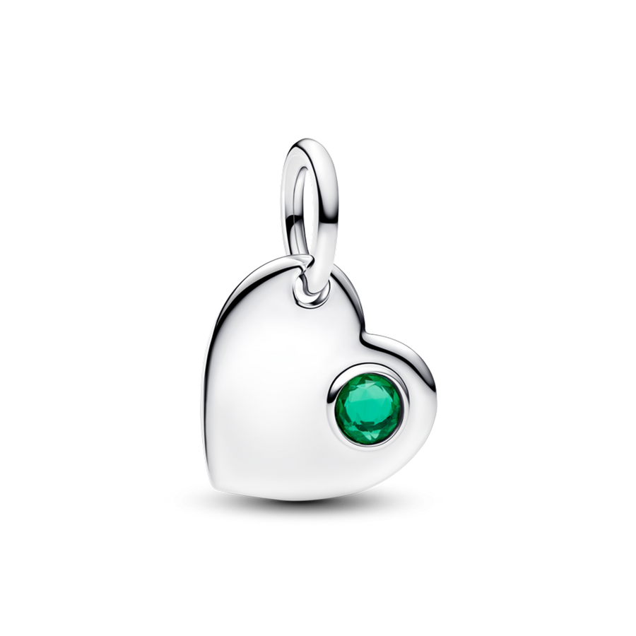 May Engravable Heart Green Stone Dangle Charm