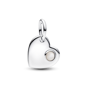 June Engravable Heart White Stone Dangle Charm