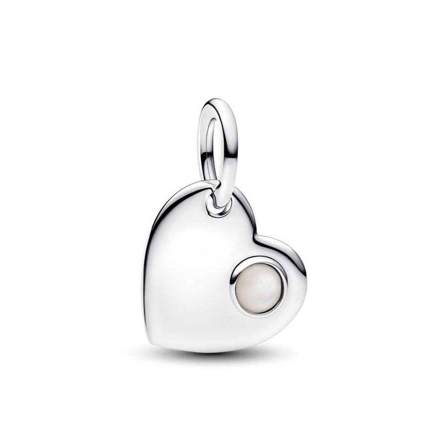 June Engravable Heart White Stone Dangle Charm