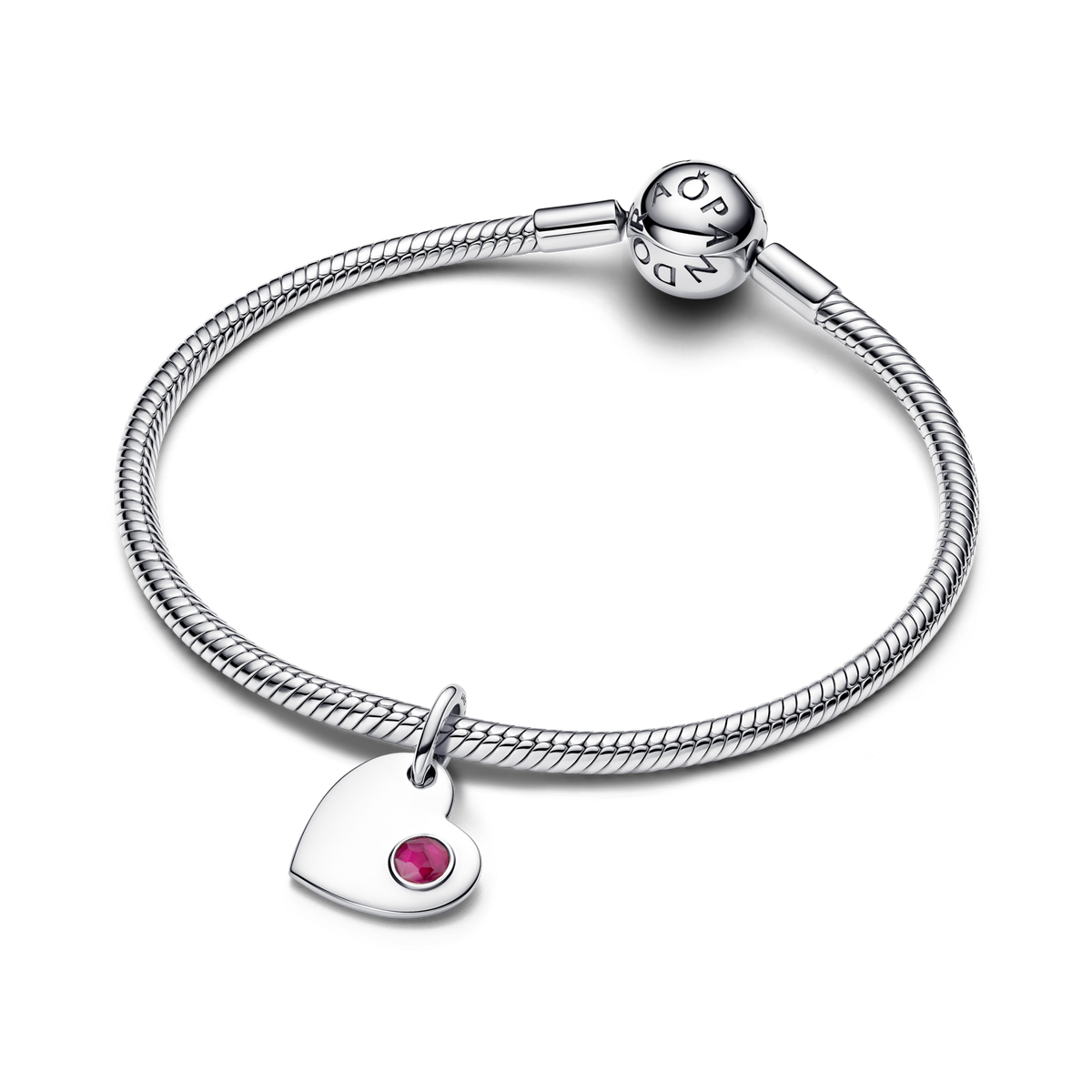 July Engravable Heart True Red Stone Dangle Charm
