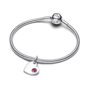 July Engravable Heart True Red Stone Dangle Charm