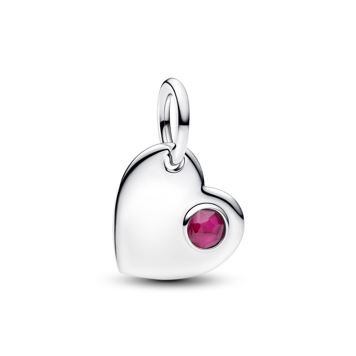 July Engravable Heart True Red Stone Dangle Charm