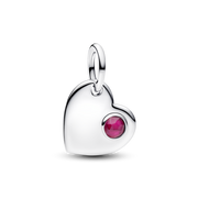 July Engravable Heart True Red Stone Dangle Charm