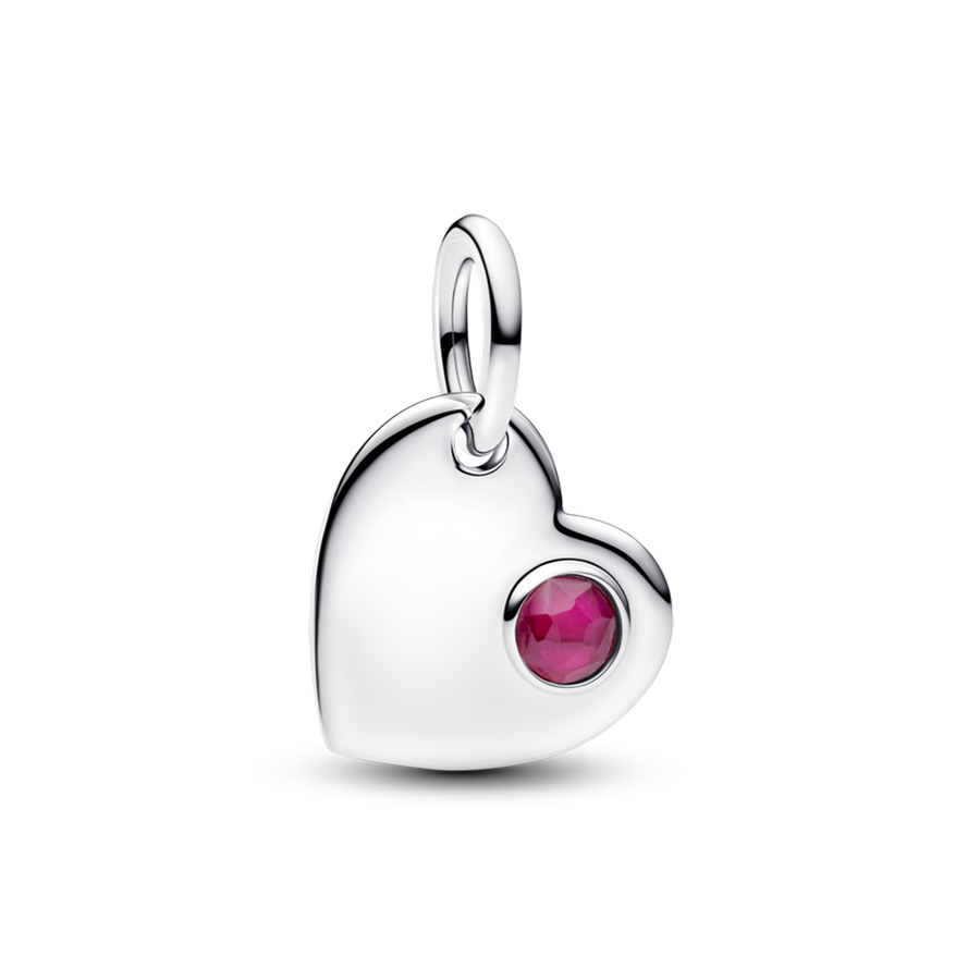 July Engravable Heart True Red Stone Dangle Charm
