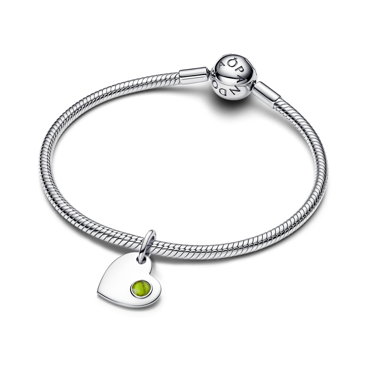 August Engravable Heart Spring Green Stone Dangle Charm