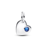 September Engravable Heart Blue Stone Dangle Charm
