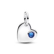September Engravable Heart Blue Stone Dangle Charm