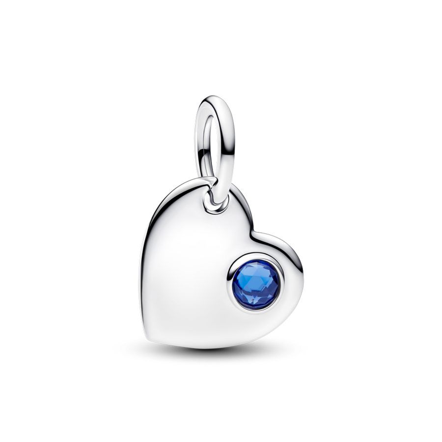 September Engravable Heart Blue Stone Dangle Charm