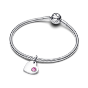 October Engravable Heart Pink Stone Dangle Charm