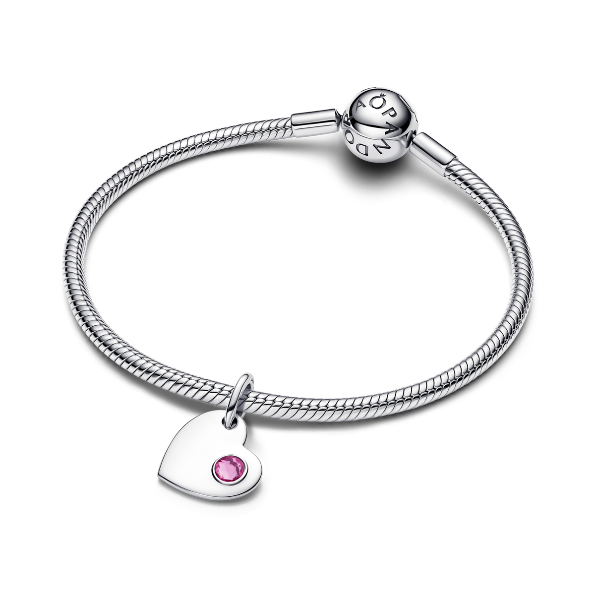 October Engravable Heart Pink Stone Dangle Charm