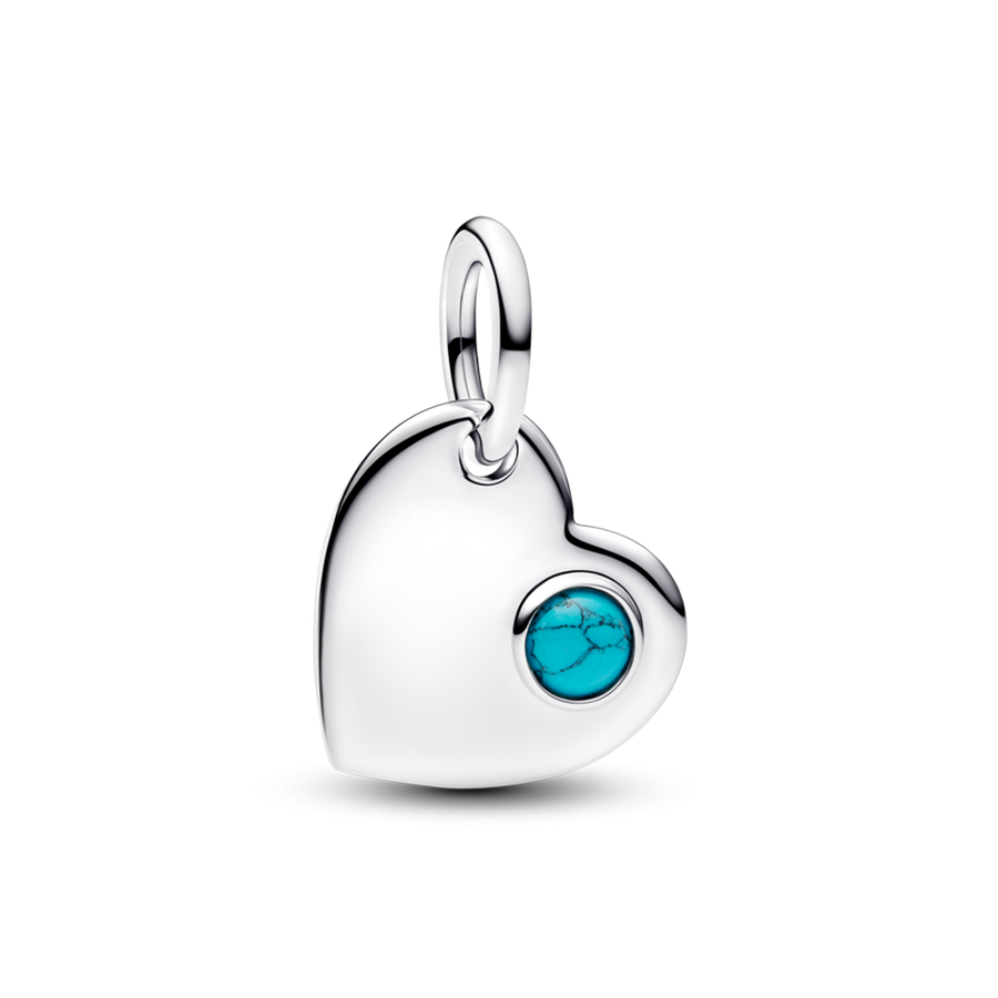 December Engravable Heart Turquoise Blue Stone Dangle Charm