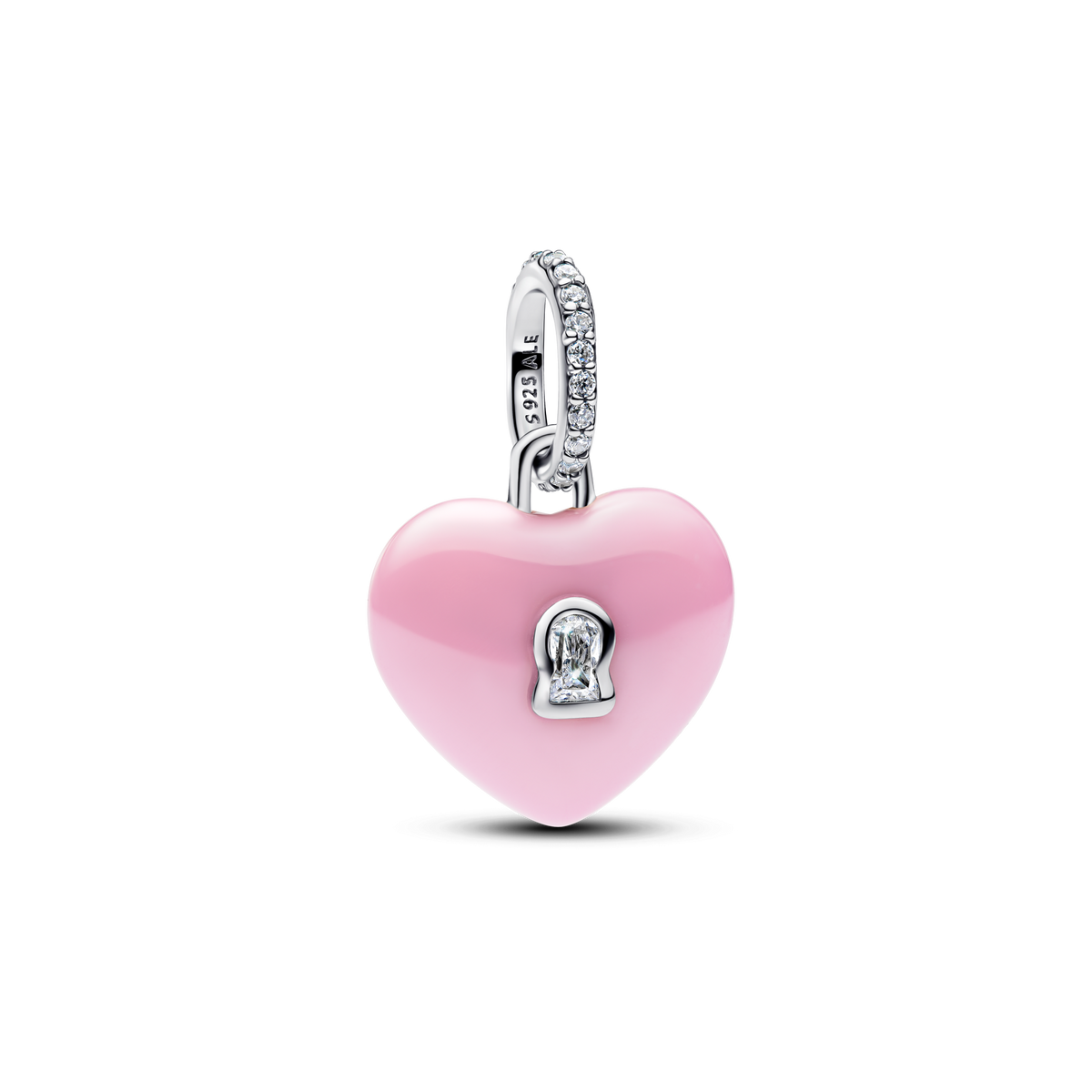 Pink Ceramic Heart Padlock Dangle Charm