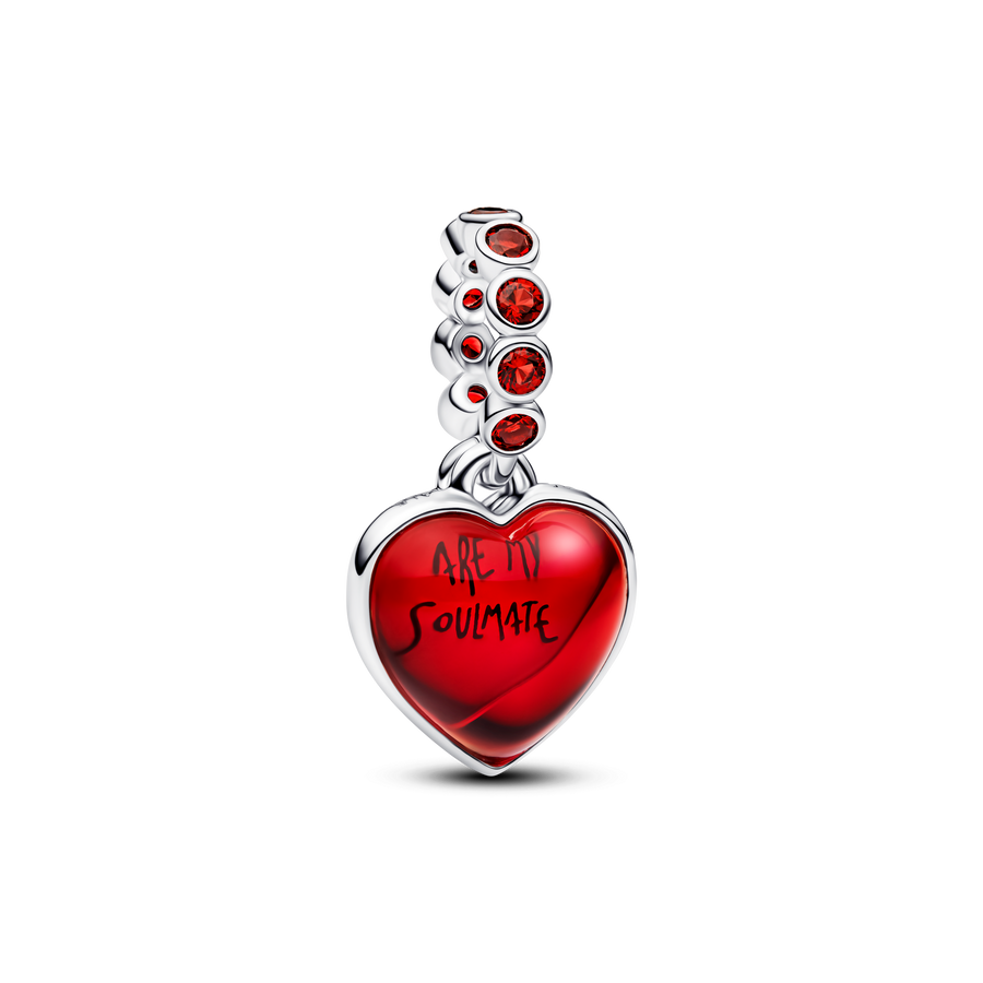 Red Murano Glass Heart Double Dangle Charm