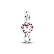 Connected Hearts & Red Stones Dangle Charm