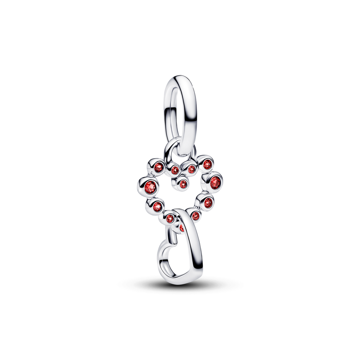 Connected Hearts & Red Stones Dangle Charm