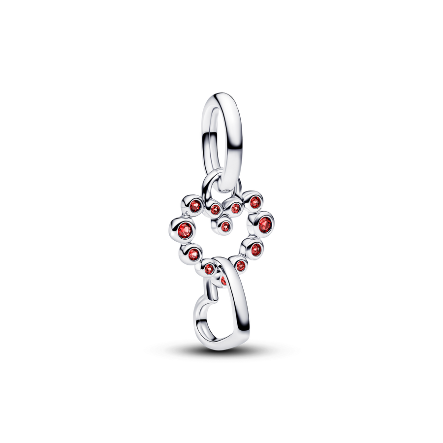 Connected Hearts & Red Stones Dangle Charm
